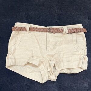 Cream Shorts with Brown Braided Belt
